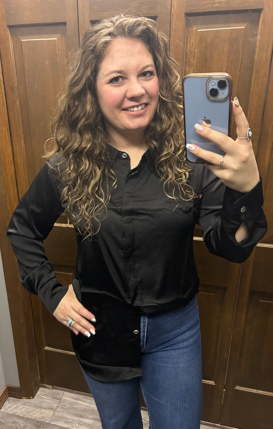 Satin Black Button Down Top