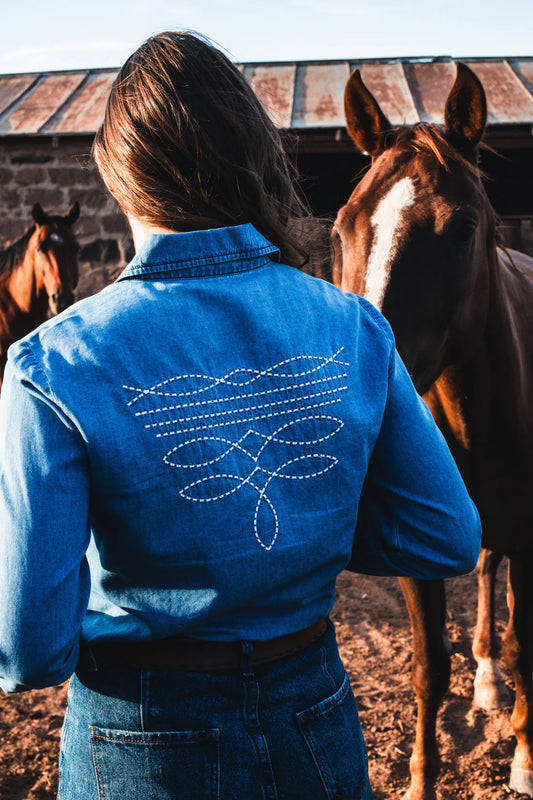 RA Denim Button Down Top