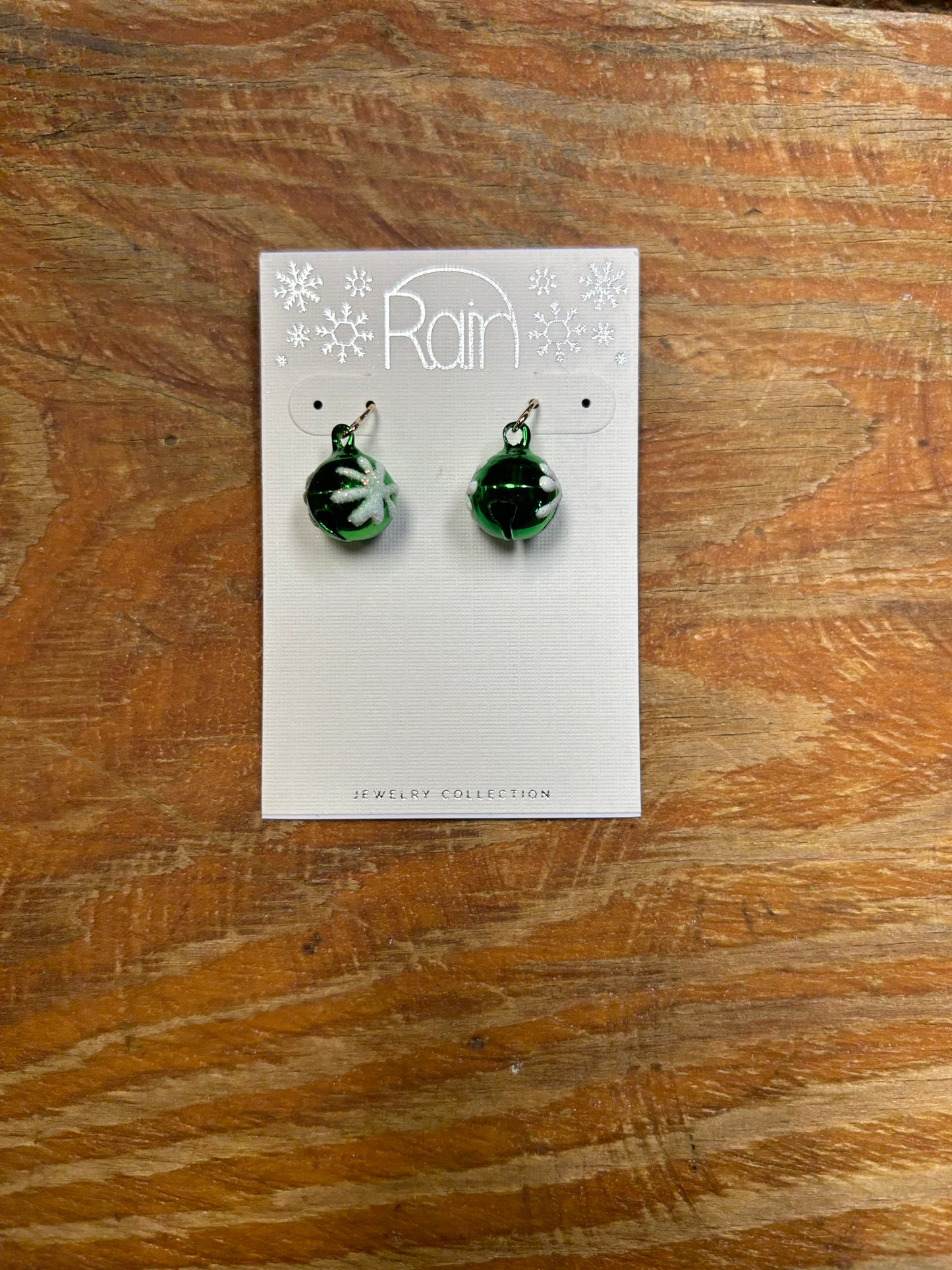 Green with Snowflake Jingle Bell Dangle Christmas Earrings