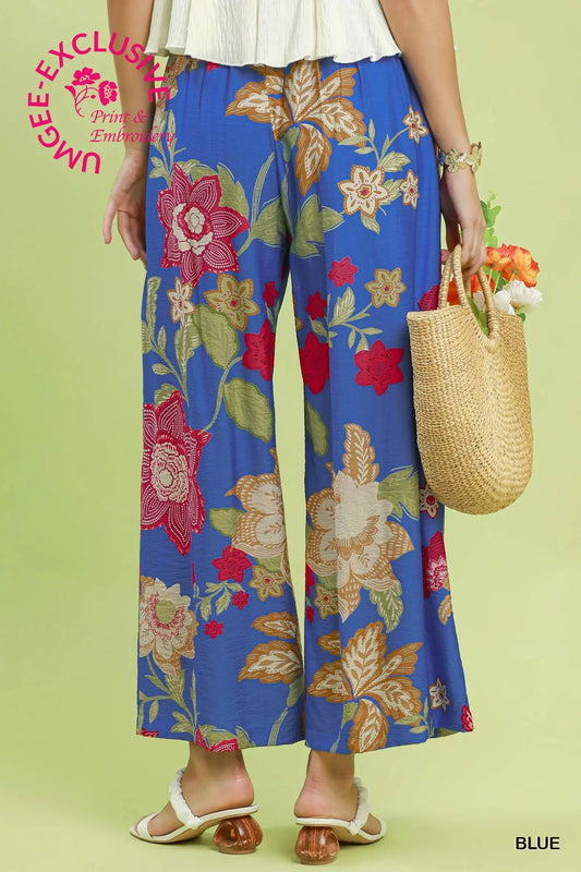 Umgee Floral Wide Leg Crop Pant