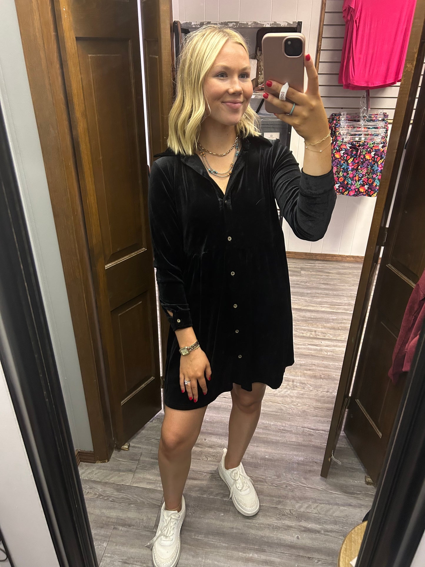 Black Velvet Button-up Dress