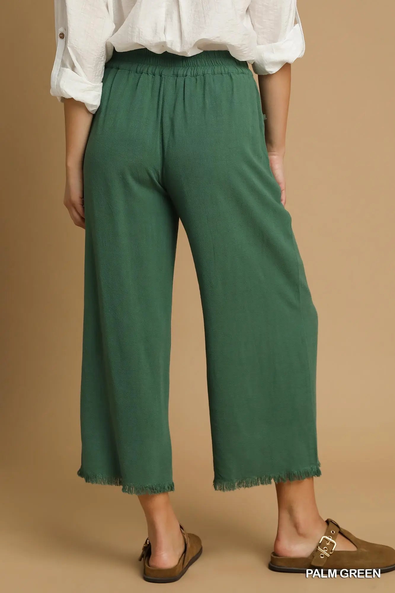 Umgee Palm Green Linen Wide Leg Pants