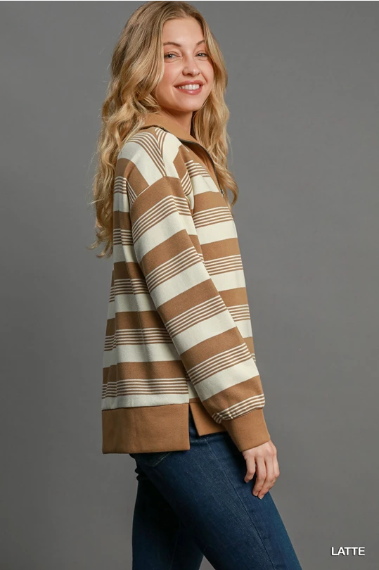 Umgee Latte Knit Half Zip Top