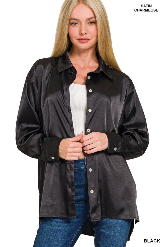 Black Satin Button Down Shirts