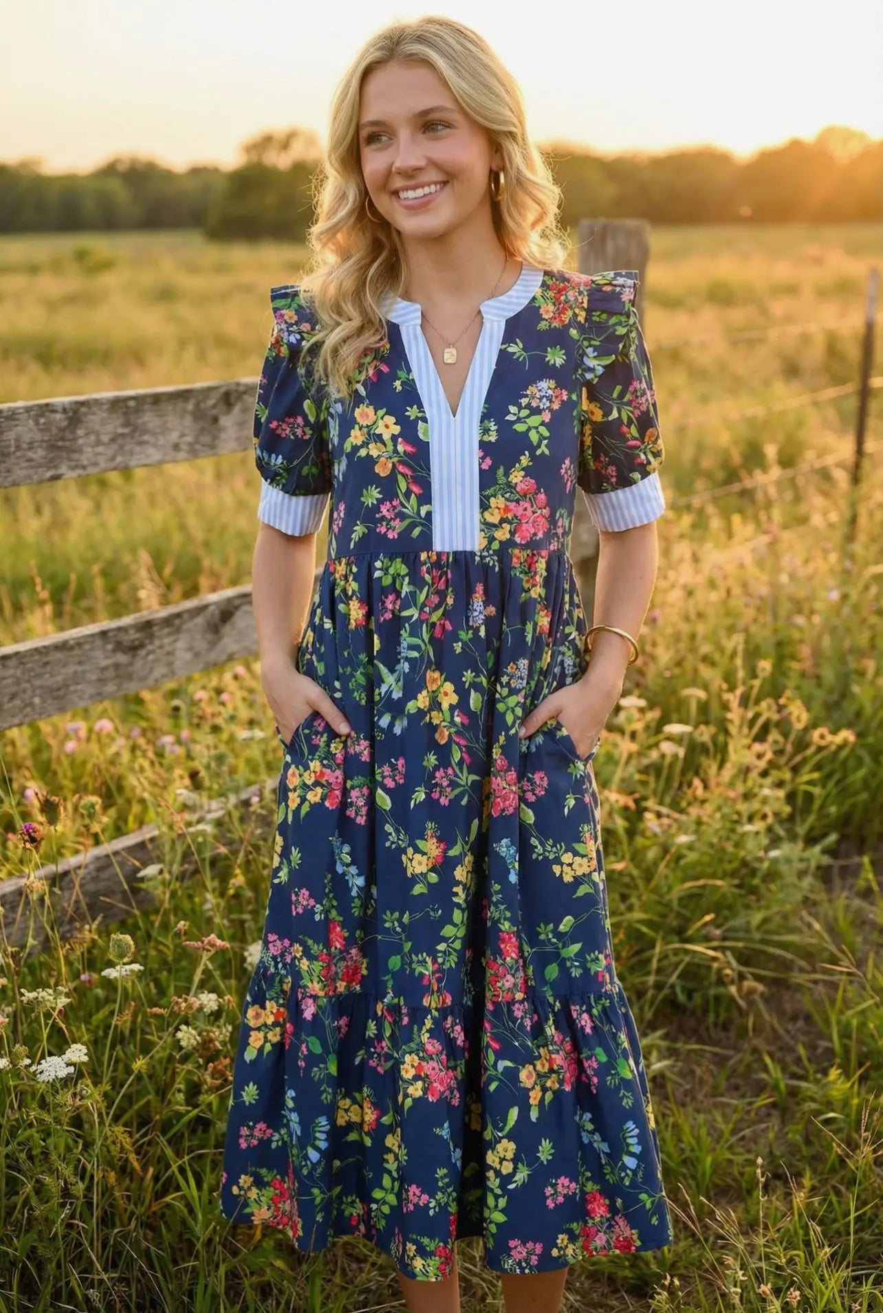Navy Floral Midi Dress