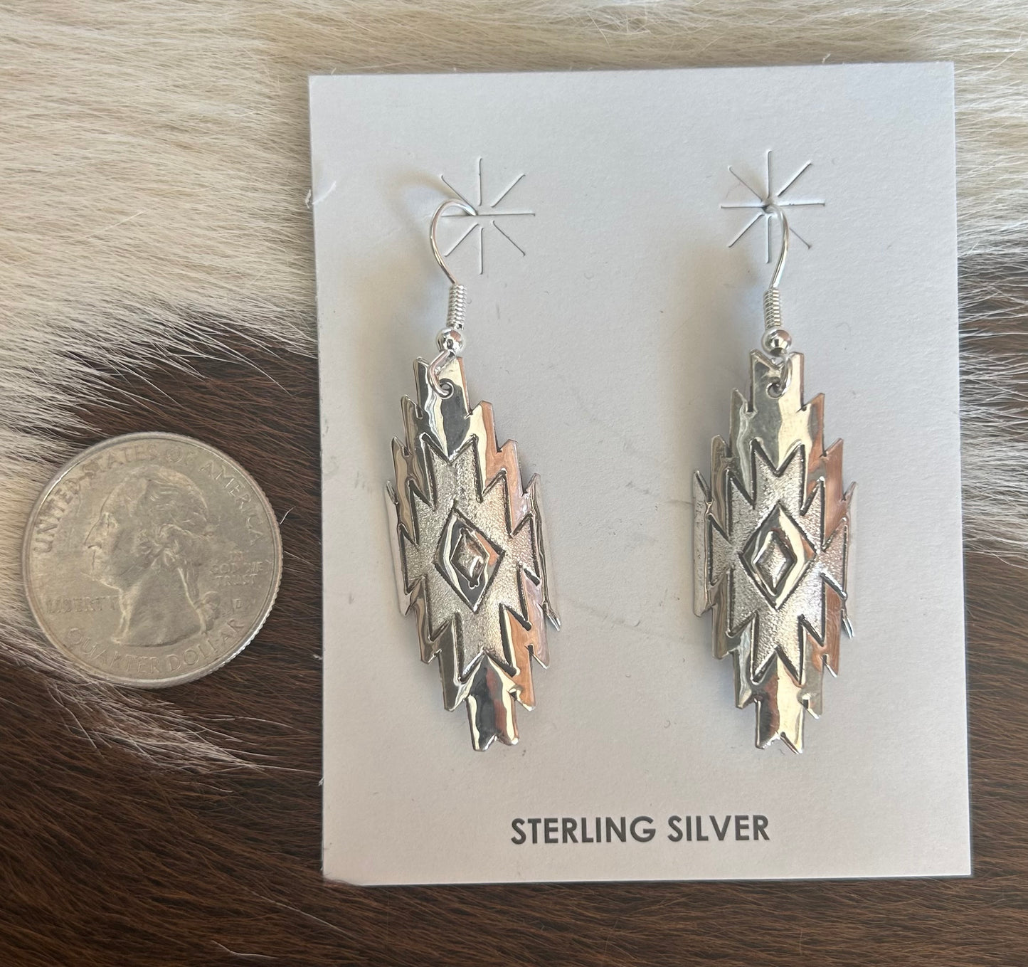 Sterling Silver Aztec Dangle Earrings