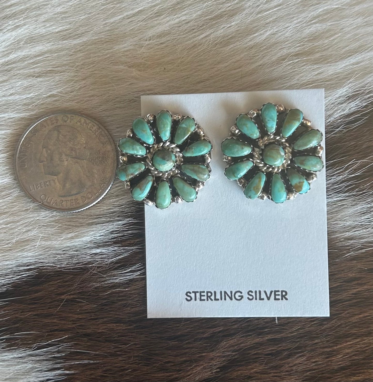Genuine Turquoise Flower Earrings