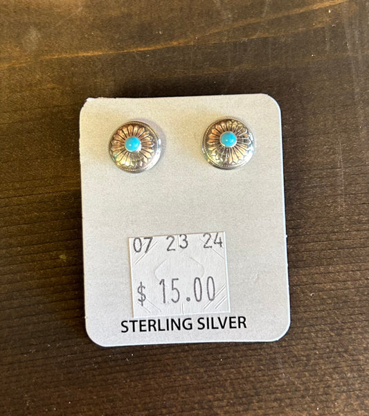 Stamped Sterling Silver with Turquoise Stud Earrings