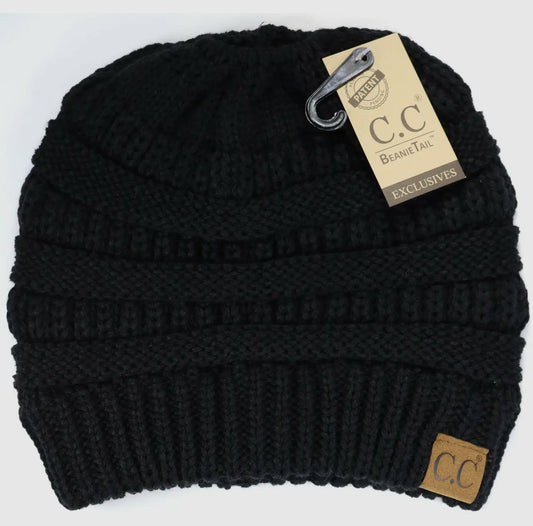 Black Solid Classic C.C Beanie Tail