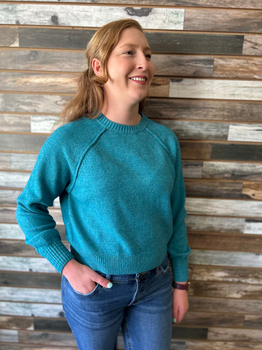 Light Teal Crop Sweater