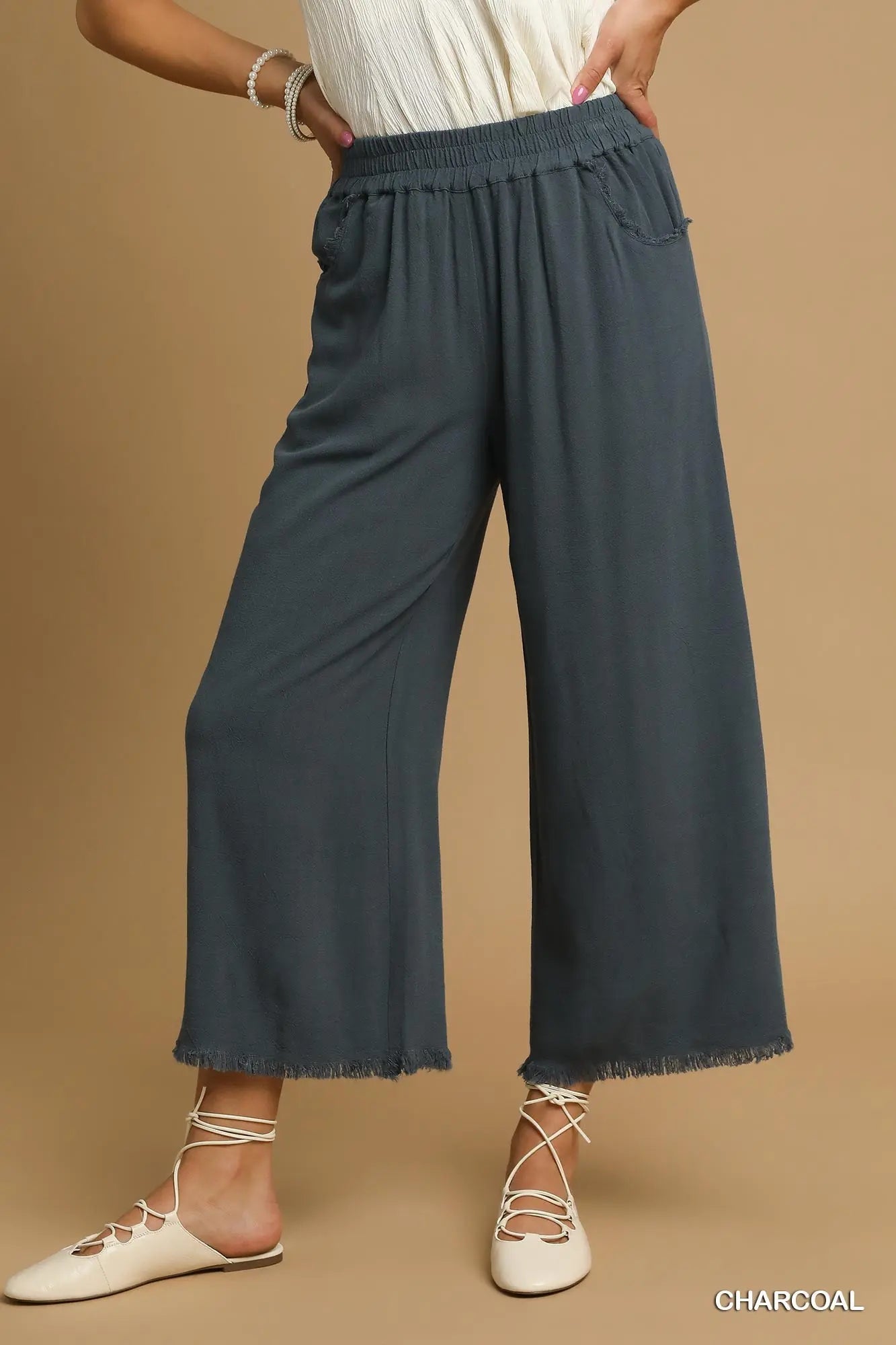 Umgee Charcoal Linen Wide Leg Pants