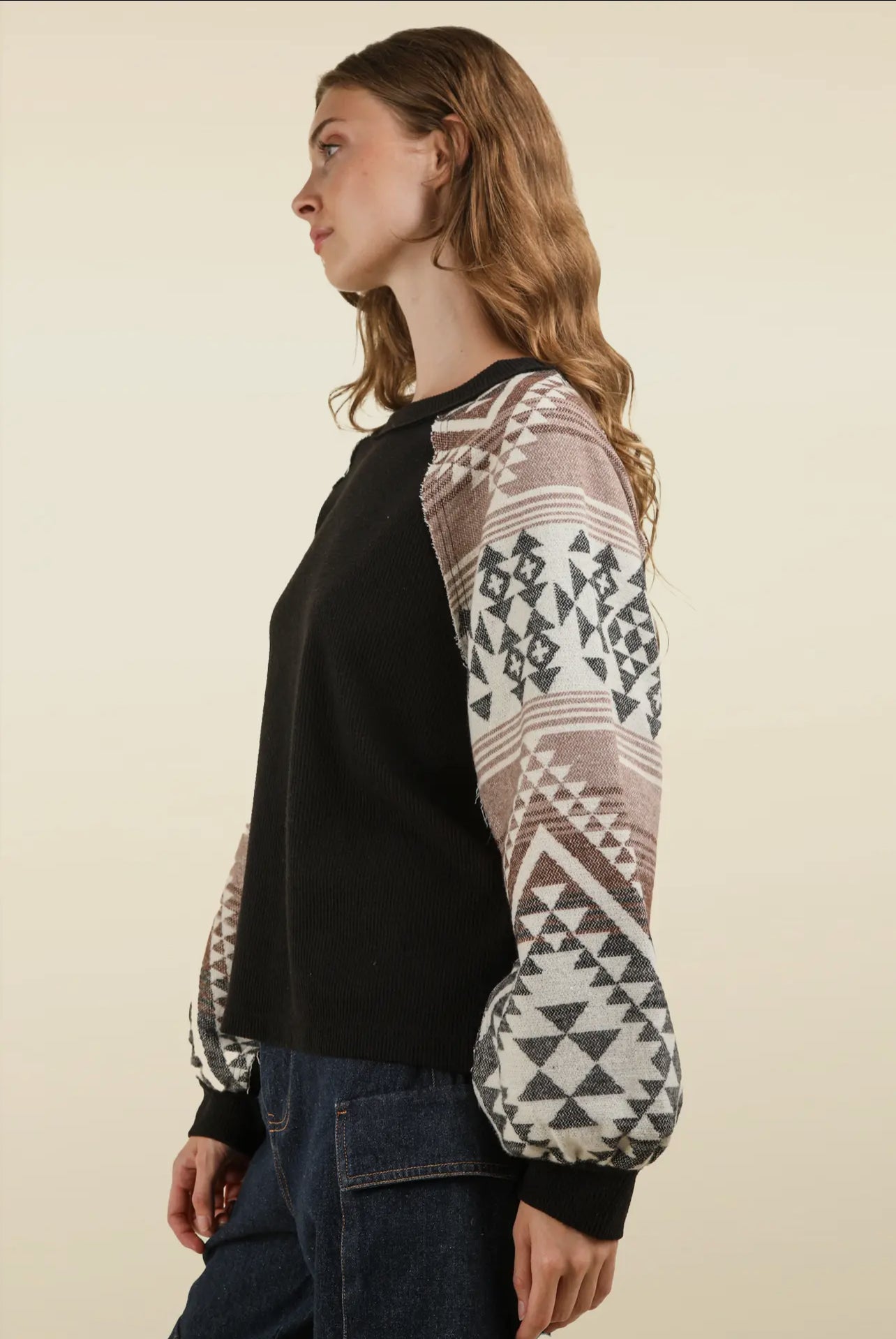 Aztec Printed Sleeve Knit Top