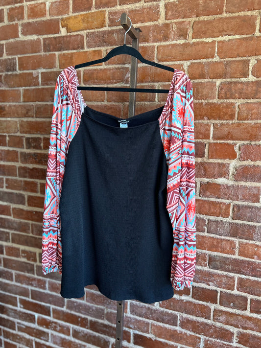 Black body Aztec Sleeve Top