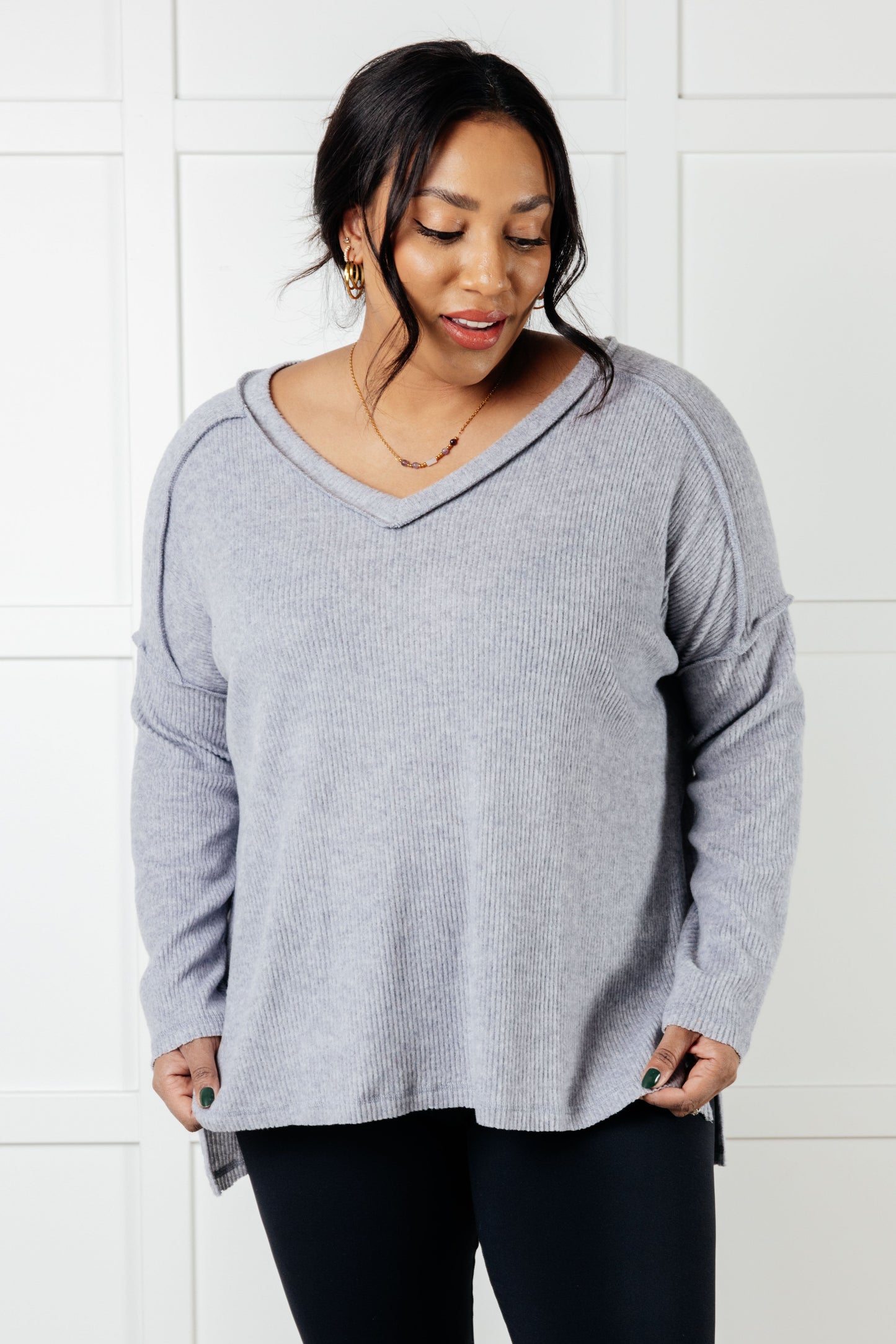 Basically Freezing Brushed Hacci Top in Heather Grey