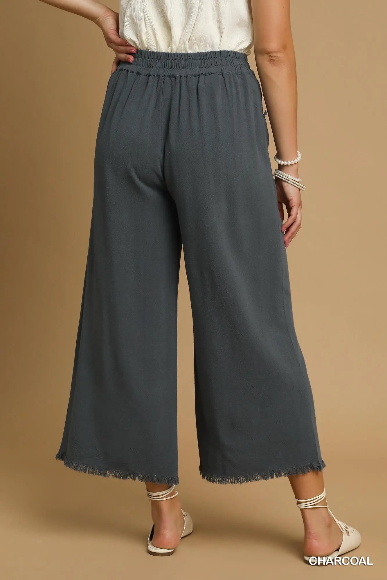 Umgee Charcoal Linen Wide Leg Pants