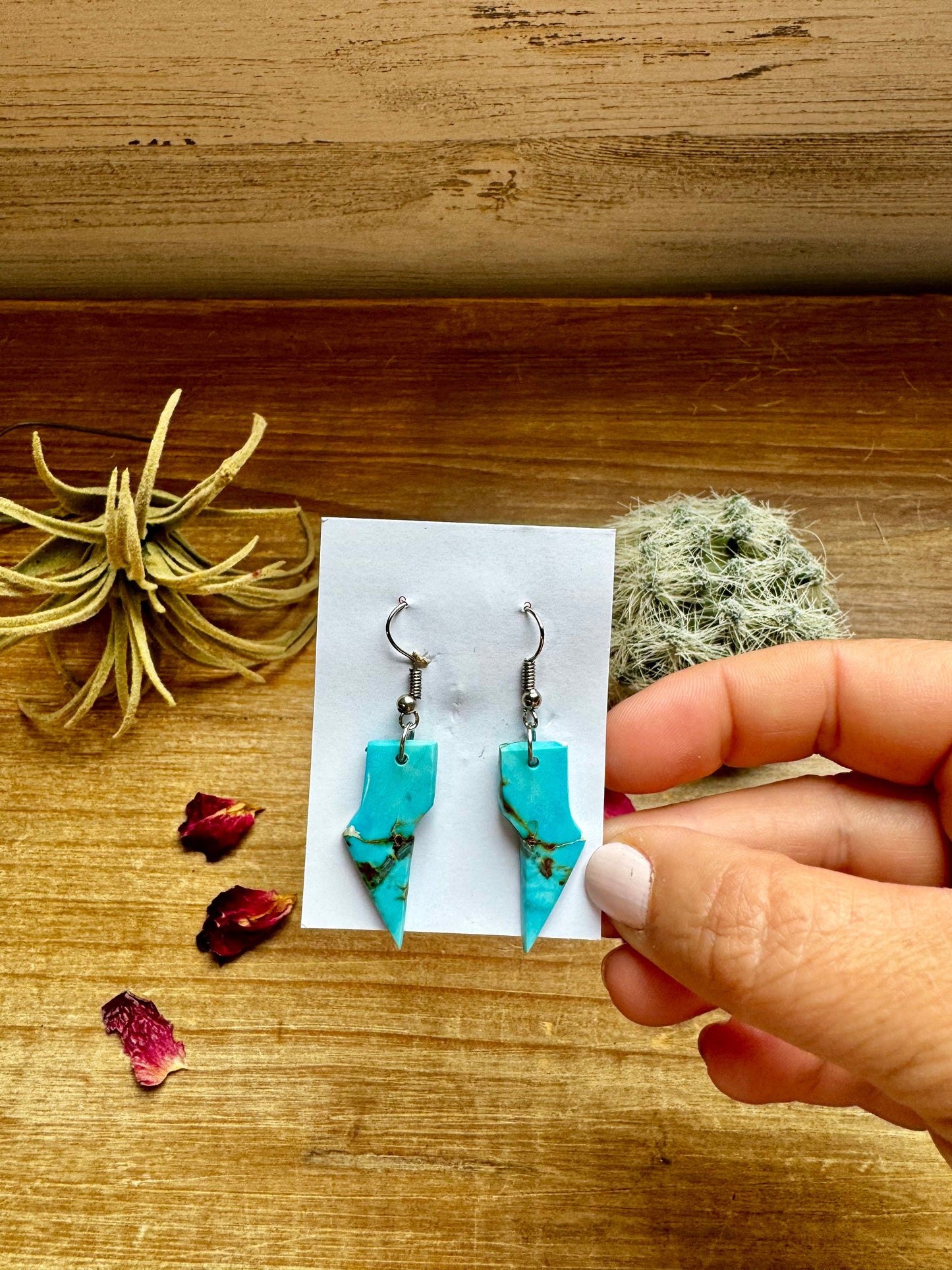 Turquoise thunder bolt slab earrings