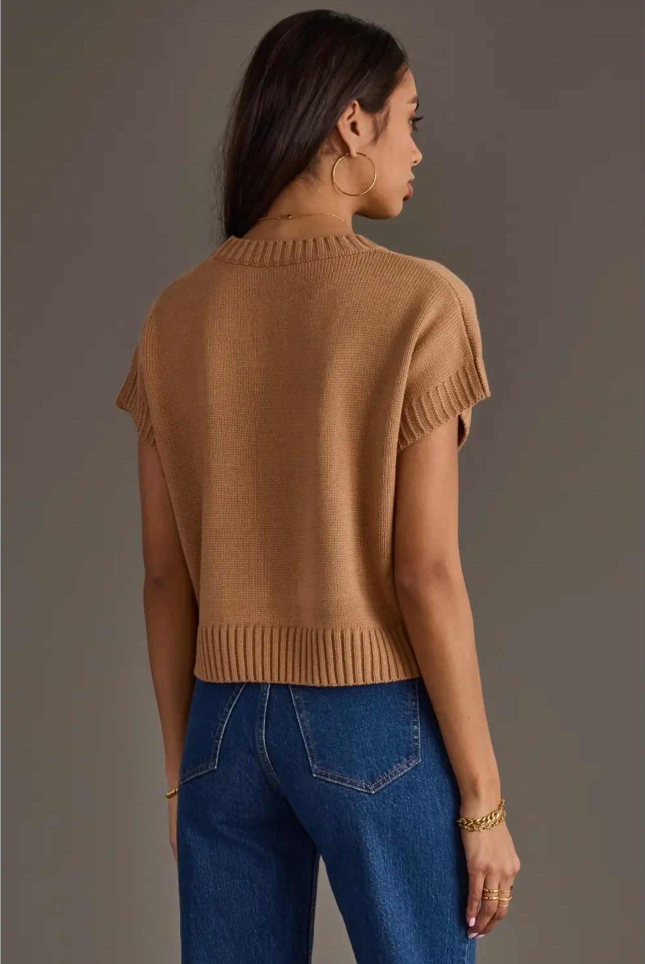 P Lt. Brown Short Sleeve Sweater Top