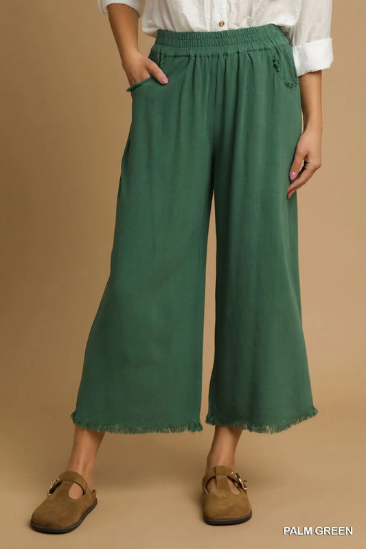 Umgee Palm Green Linen Wide Leg Pants