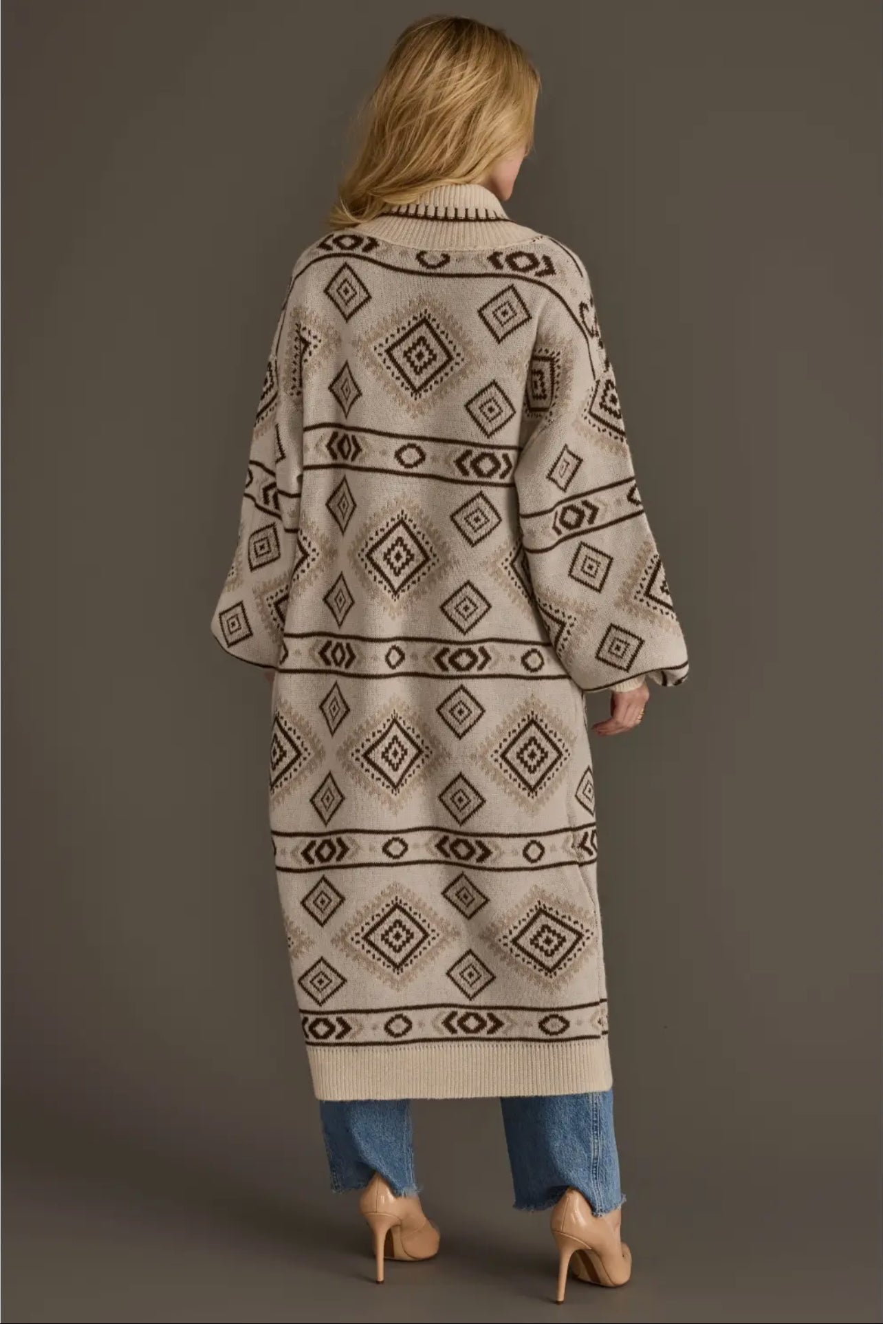 P Cream & Brown Western Cardigan