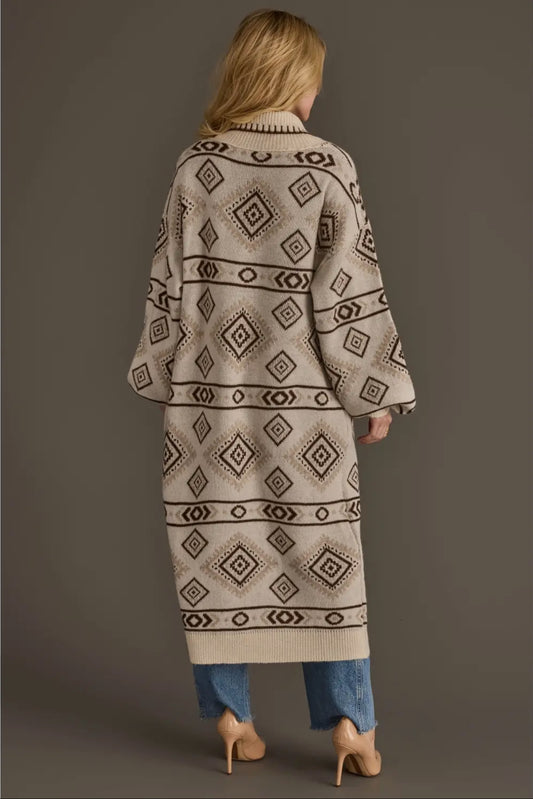 P Cream & Brown Western Cardigan