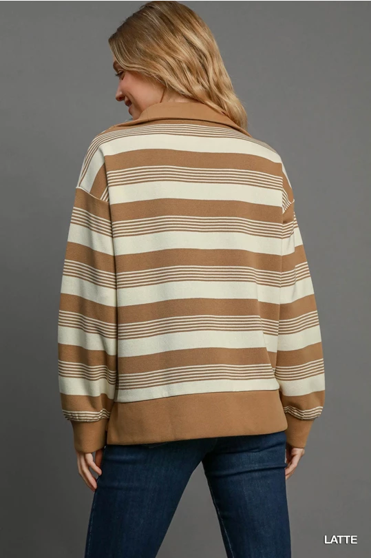 Umgee Latte Knit Half Zip Top