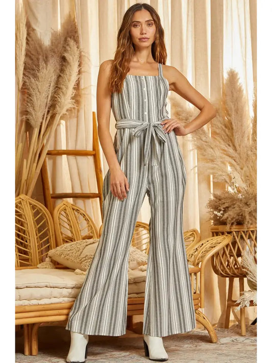 Andree Charcoal Woven Striped Jumpsuit