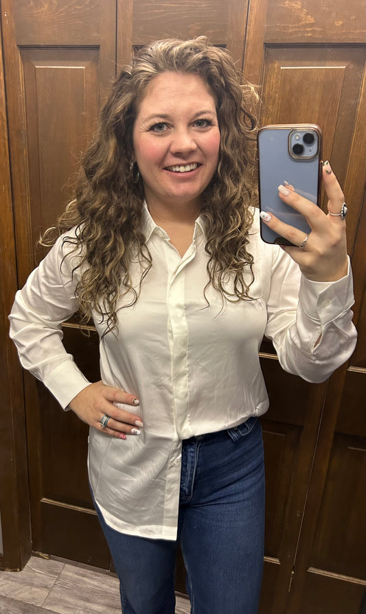 Satin Ivory Button Down Top