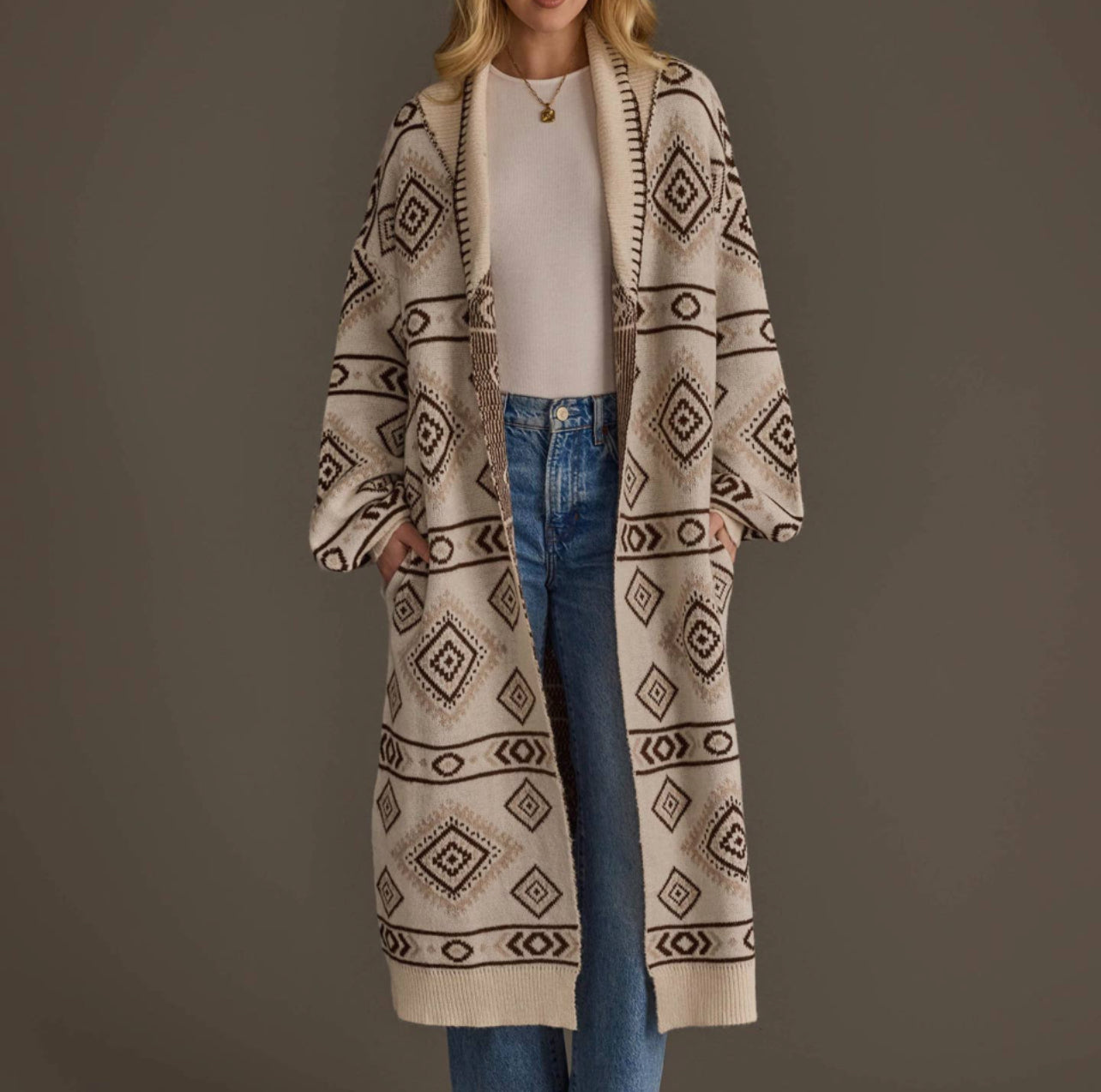 P Cream & Brown Western Cardigan
