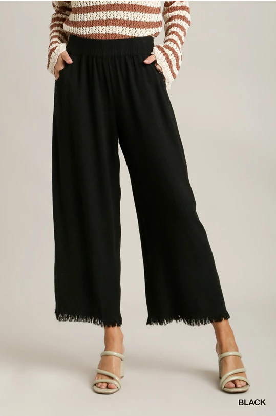 Umgee Black Linen Wide Leg Pants