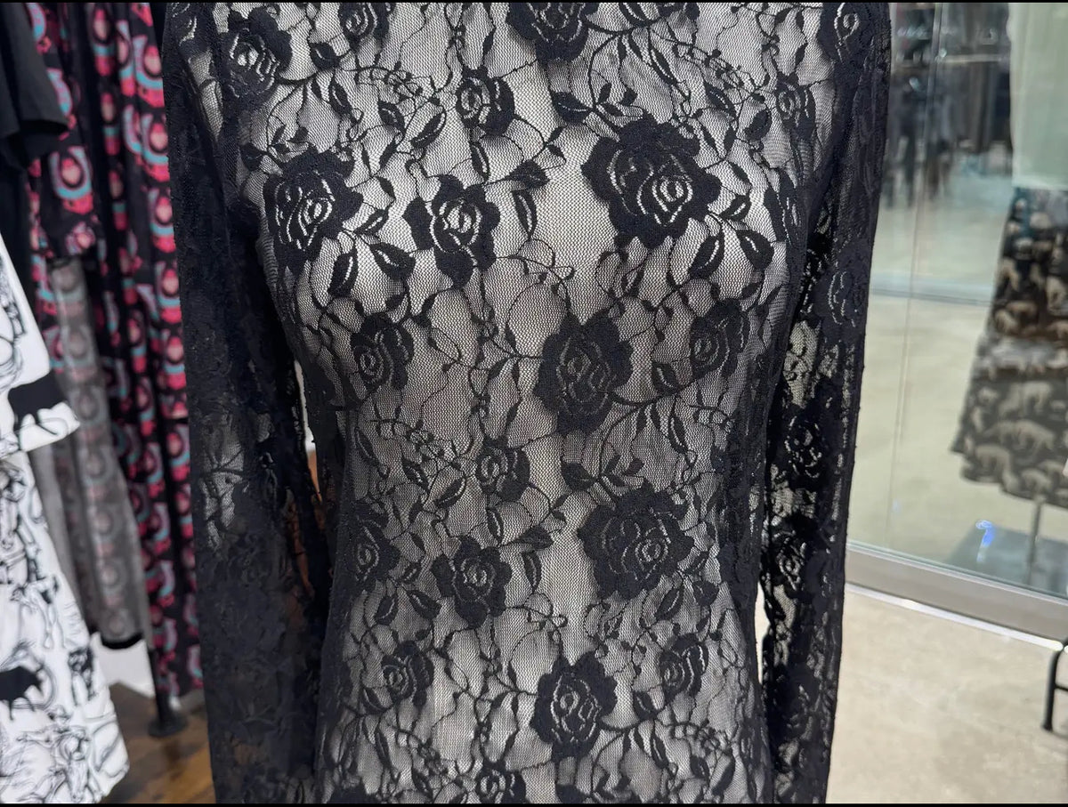 Black Floral Lace Mesh Top