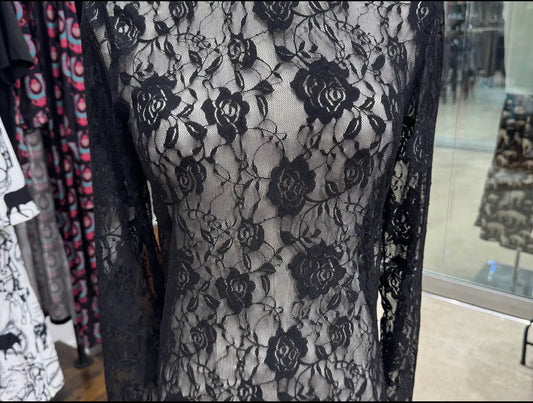 Black Floral Lace Mesh Top