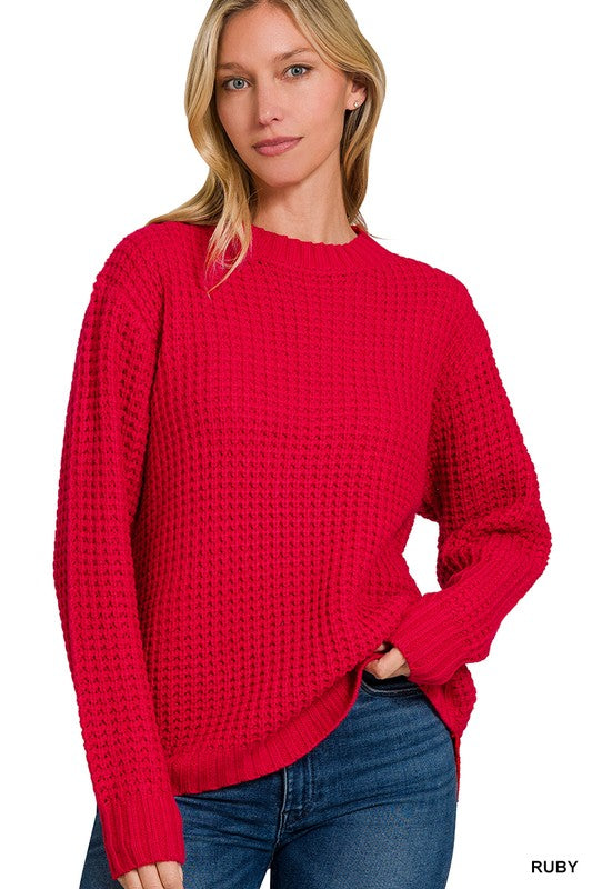 Ruby Hi-Low Round Neck Waffle Sweater