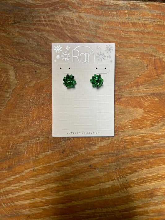 Mini Green Christmas Bow Stud Earrings