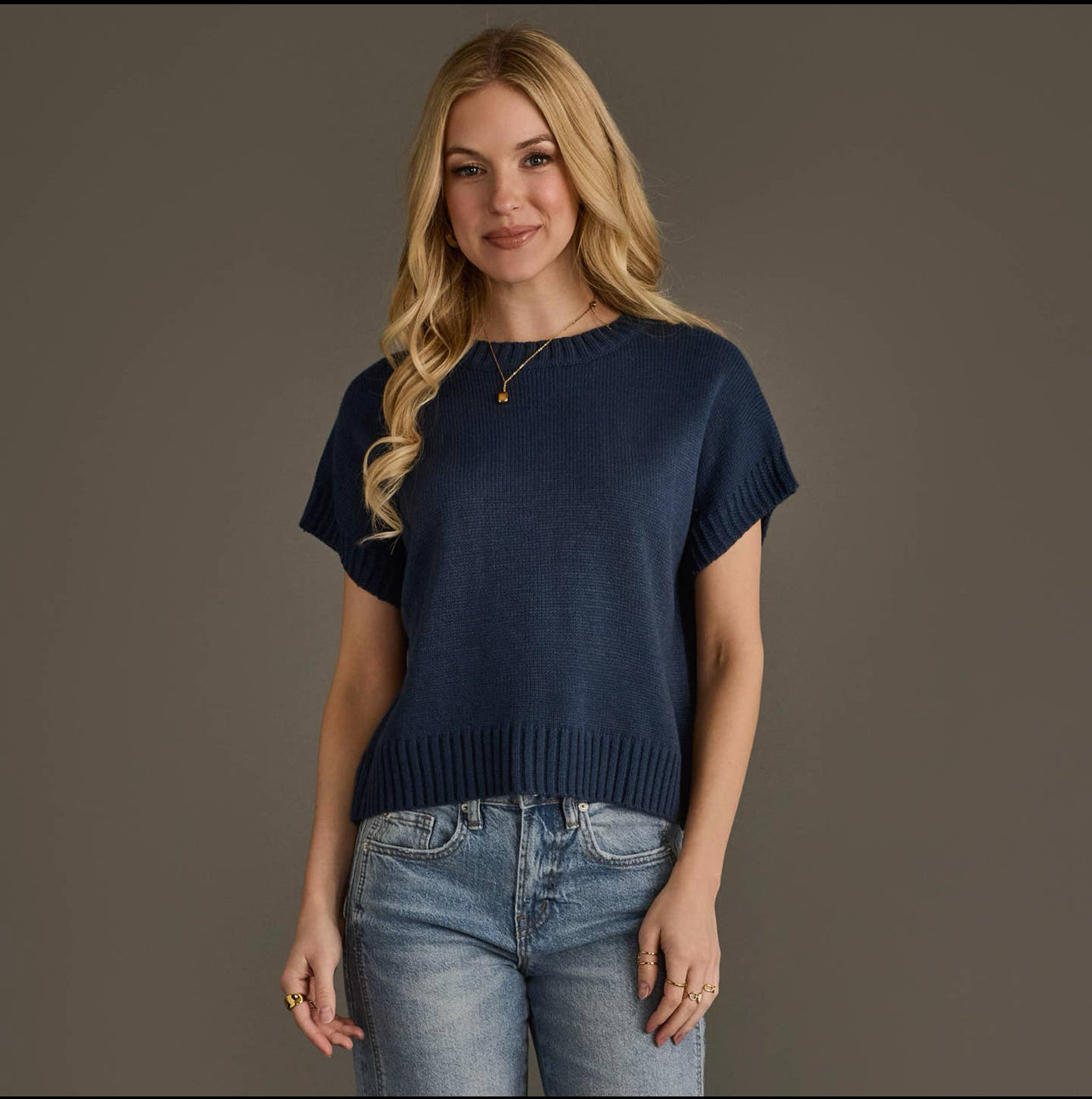 P Blue Short Sleeve Sweater Top