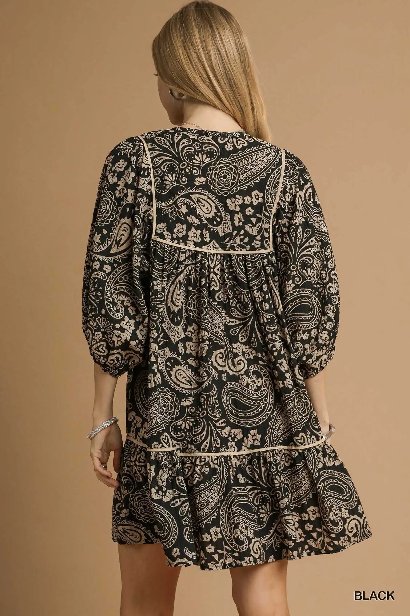Umgee Paisley Smocked Tiered Mini Dress