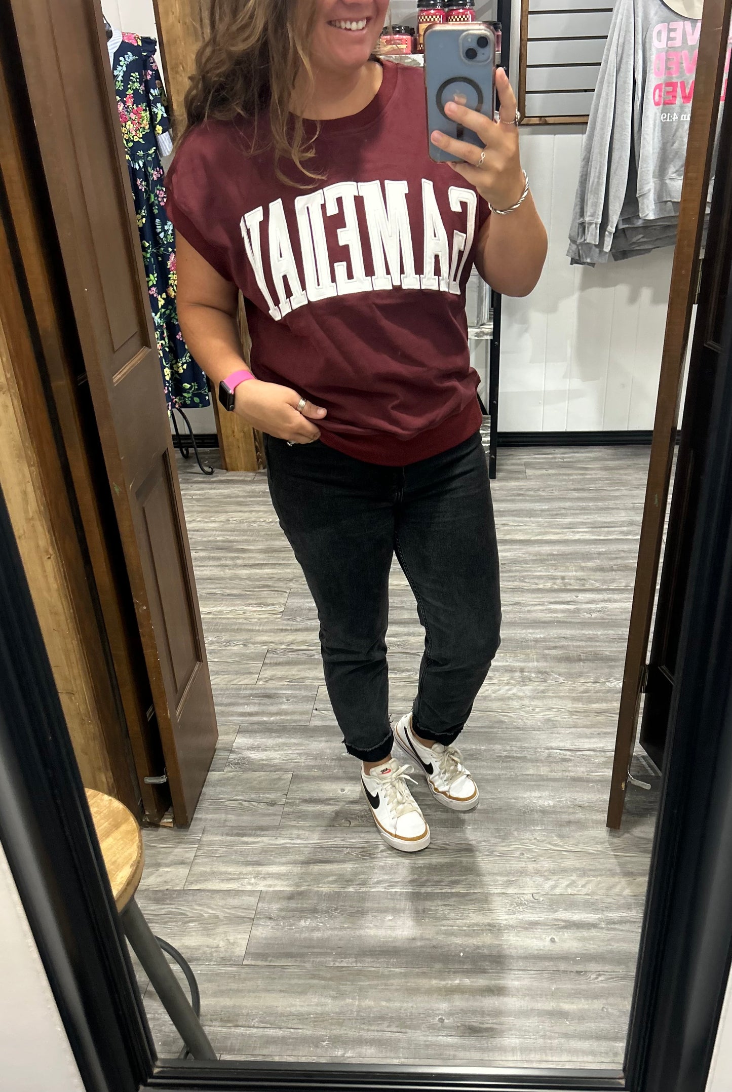 P Maroon & White Game Day Short Sleeve Top
