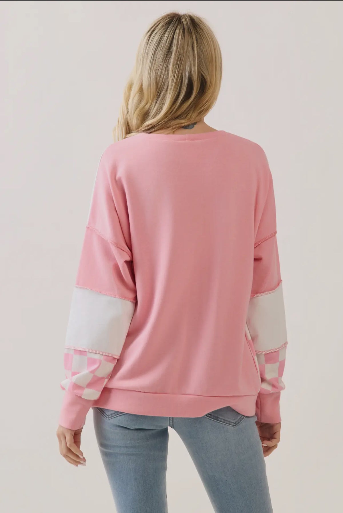 Checkered Print Patchwork Top
