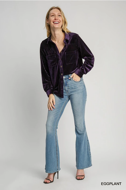 Umgee Eggplant Velvet Collared Top