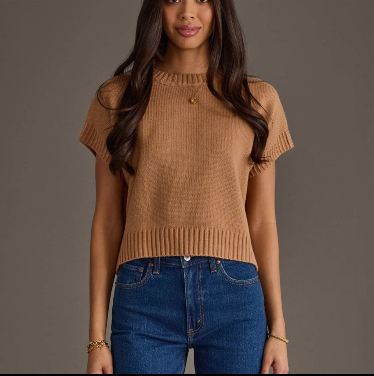 P Lt. Brown Short Sleeve Sweater Top