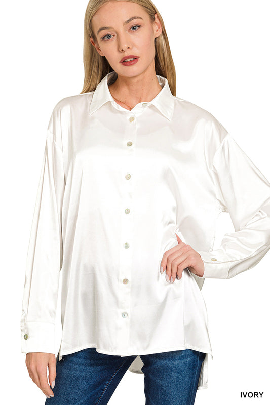 Ivory Satin Button Down Shirts
