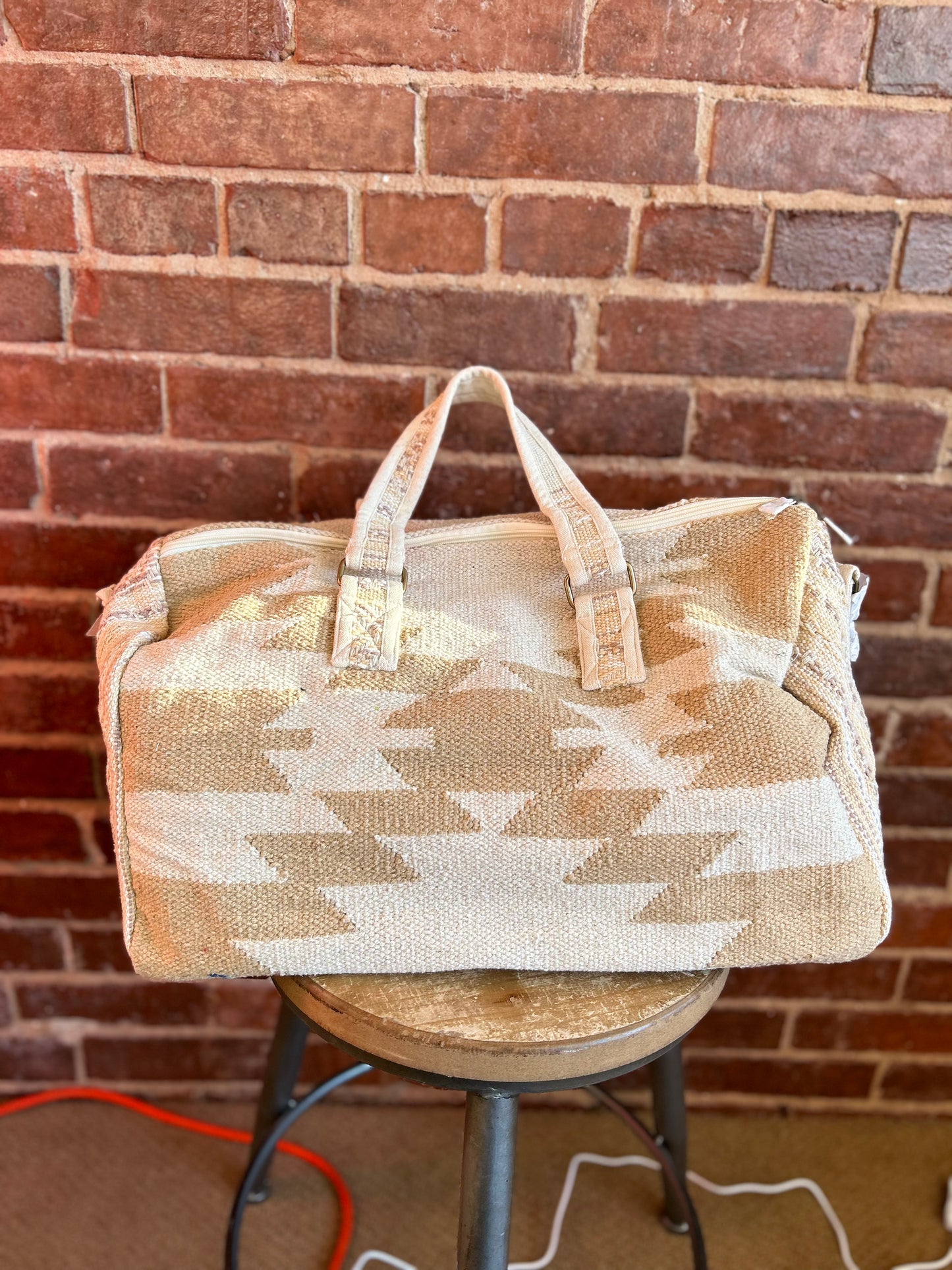 Cream Woven Weekend Duffle Bag