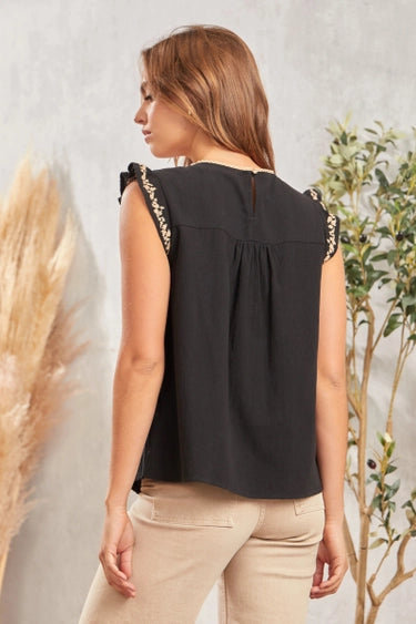 Andree Chic and Simple Black Taupe Embroidered Top