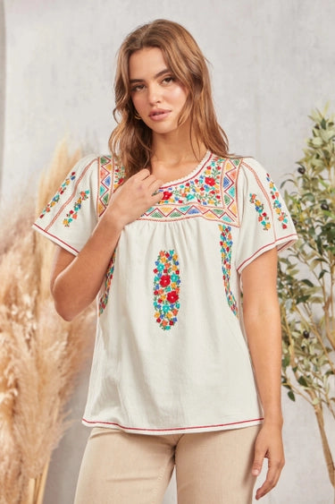 Andree Ivory Embroidered Tunic Top