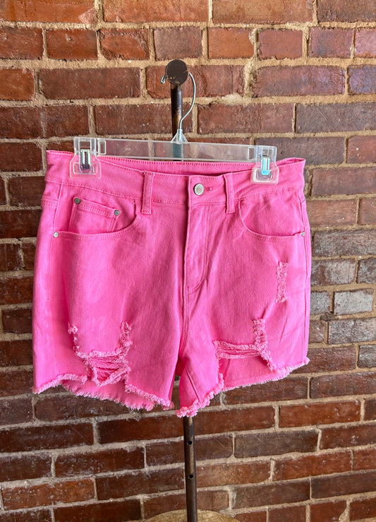 Pink Distressed Shorts