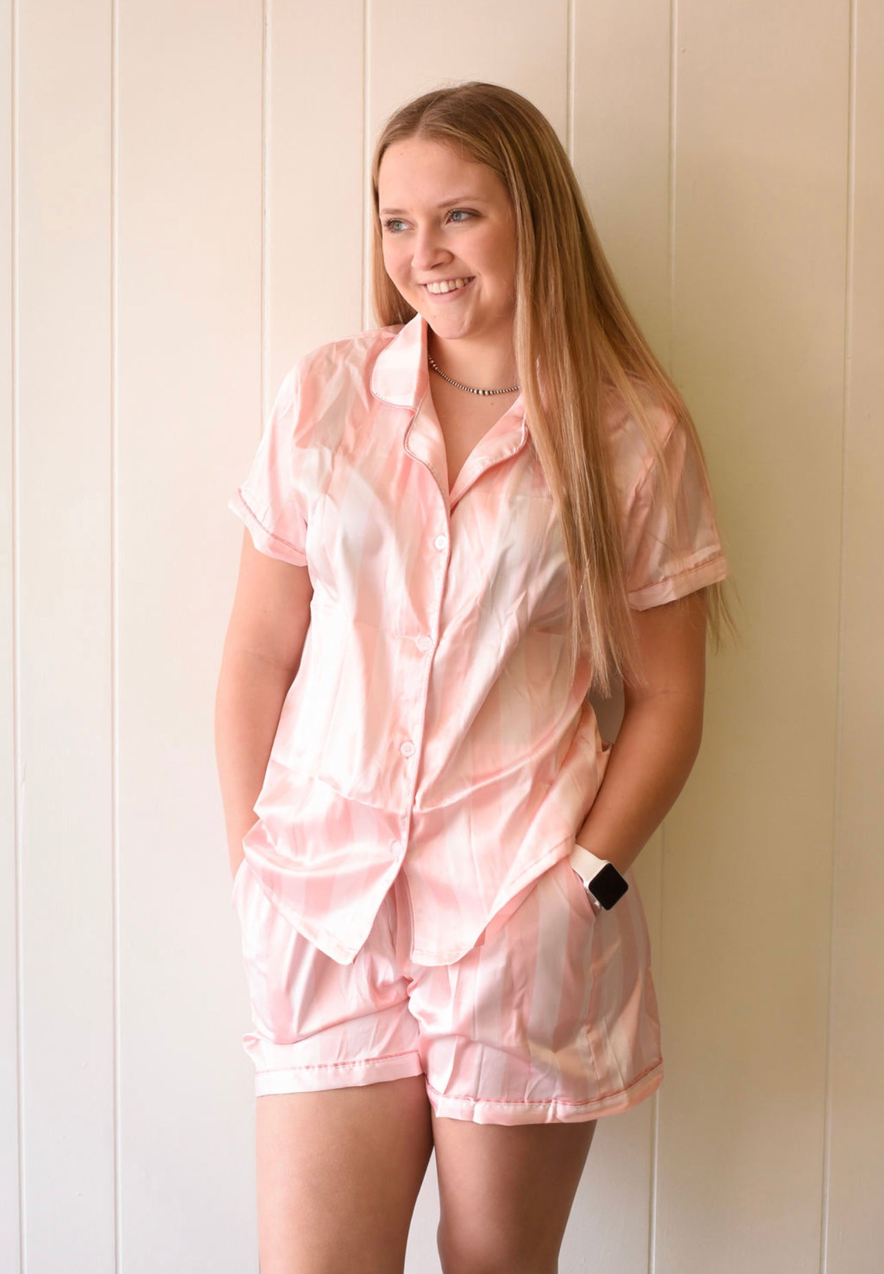 Pink Satin Pajama Top