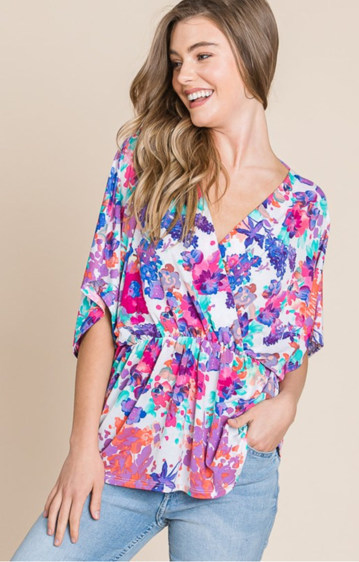 Vivid Floral Wrap Top